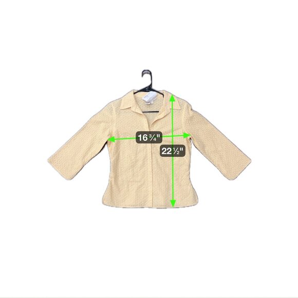 Studio M Yellow Eyelet 3/4 Sleeves Button-Up Blouse Size L Breezy Lightweight - Picture 6 of 10